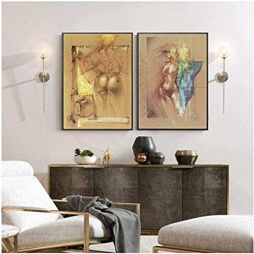 Wallpaper M Abstrakte nackte Frauen Ölgemälde auf Leinwand Poster und Drucke Wandkunst Gemälde des menschlichen Körpers für Wohnzimmer Dekor (No Frame) 60x80cmx2psc