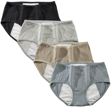 Yintry Teen Mädchen Periodenunterwäsche Menstruationshöschen Auslaufsichere Mesh-Baumwoll-Damen-Schutzslips 4er-Pack