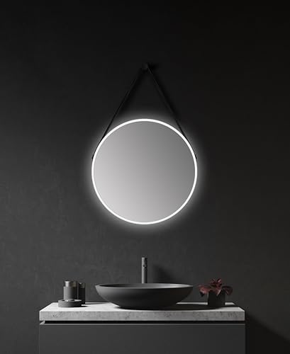 Talos White Light runder Badspiegel Ø 50 cm – Wandspiegel in matt weiß – Badezimmerspiegel mit hochwertigem Aluminiumrahmen – Spiegel mit austauschbarer LED-Beleuchtung für Bad