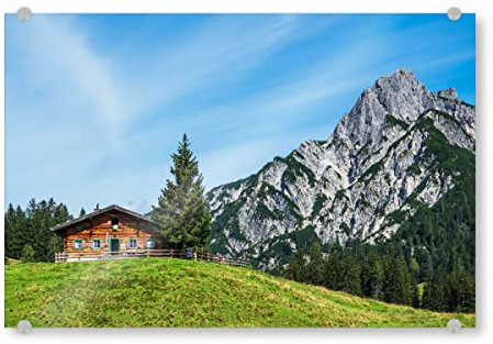 artboxONE Acrylglasbild 30x20 cm Natur Berg, Hütte und Wiese Bild hinter Acrylglas - Bild litzlalm almhütte Alpen