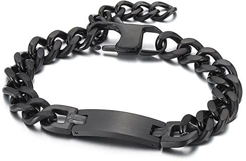 Daesar Männer Armband Partner Edelstahl, Panzer Armband Breit 10MM mit Schild Charm Herren Armband 21.8CM Schwarz Freundschaftsarmband