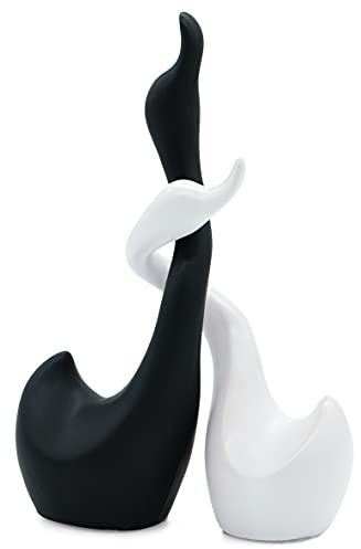 Vaudagio Loving Swans in Black and White – Decorative Figure swan Pair 9” high as Handmade Ceramic Sculpture Set – Animal Figurines Home Decor Modern as a Gift