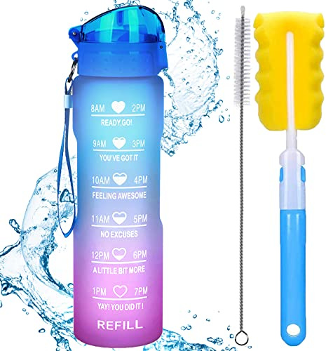 XACIOA 32oz Water Bottle with Straw & Time Markings,1L Tritan Drink Sport Flask Leakproof,Canteen Bottle BPA Free for Kids & Adults,Ensure You Drink Enough Water for Outdoor Travel,Cycling,Gym