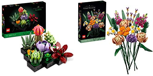 LEGO 10309 Icons Succulents Artificial Plants Set for Adults & 10280 Flower Bouquet, Artificial Flowers, Set for Adults, Decorative Home Accessories, Idea, Botanical Collection