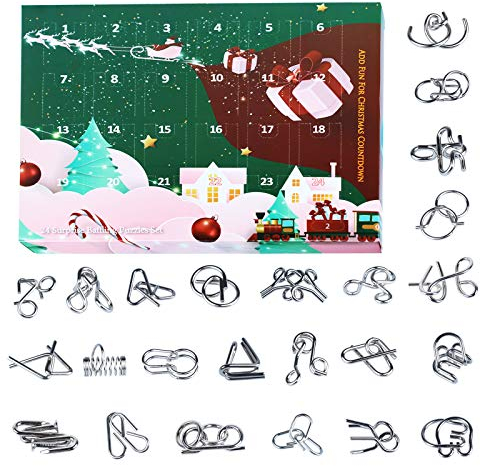 FANGZI 24 Stück Knobelspiele für Erwachsene Kinder, 3D Metall Puzzle Geduldspiele Brainteaser Rätsel Set Adventskalender Spielzeug
