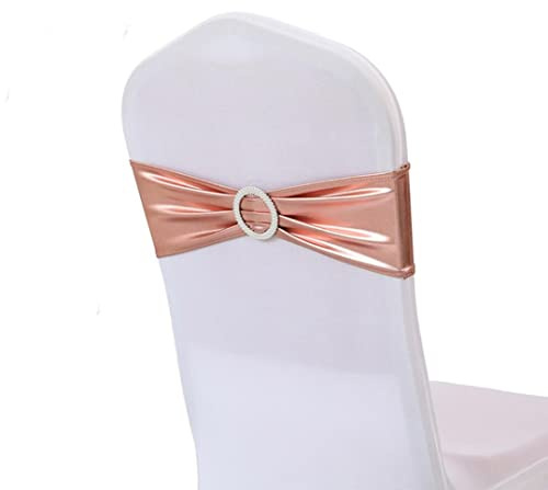iEventStar Stretch-Stuhlschleifen Stuhlhusse mit Schnalle für Party Zeremonie Veranstaltungen Geburtstag Empfang Bankett Hochzeit Stuhldekorationen (Metallic Roségold, 50)