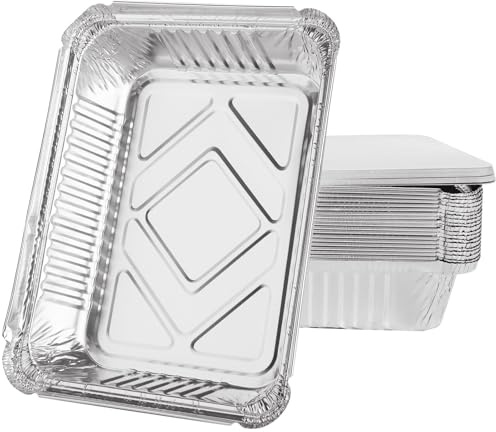 MIVIDE 50pcs Barquette Aluminium avec Couvercle, 1000ml Barquette Alimentaire Jetable, Boite Aluminium avec Couvercle pour Cuisson, Grillage, Cuisine, Restauration