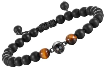 ALBERTBAND Tigerauge Perlen Armband Mit Personalisiertem Foto und Projektion - Geschenk für Ihn, Partner, Paar - Geburtstage, Valentinstag, Weihnachten