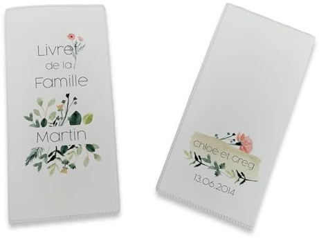 Livret de Famille personnalisé, idée cadeau personnalisable, cadeau mariage original, Protège Livret de Famille motif Fleurs Aquarelle - SP0108a (Blanc)