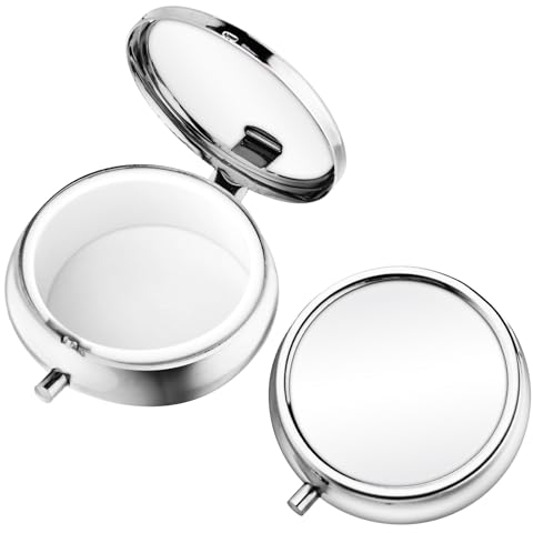 Pillendose 2 Stück Kleine Handtasche oder Tasche - Tragbarer Süßer Pillenbehälter Metall - Dekorativer Halter für Medikamente, Vitamine, Fischöl und Nahrungsergänzungsmittel (Silber)