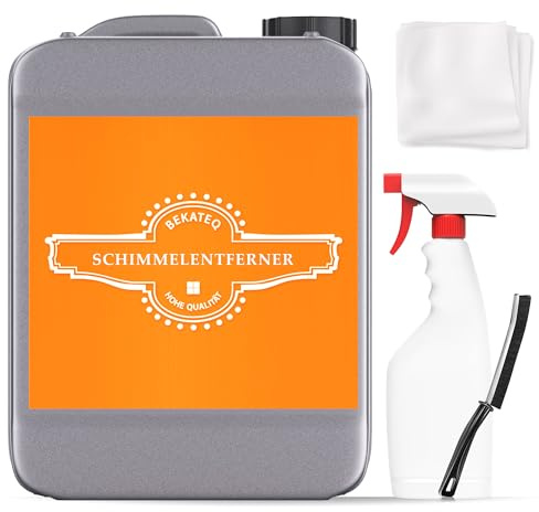 Schimmelentferner Set für Wand, Bad, Fugen - 10l Schimmelreiniger + Tuch + Fugenreiniger + Sprühflasche - Anti Schimmel Reiniger, Schimmelstop, Schimmelmittel säure & chlorfrei - BEKATEQ BE-780