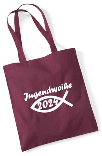 huuraa Baumwollbeutel Jugendweihe 2024 Fisch Geschenk Einkaufsbeutel Burgundy 10 Liter Baumwolle Jugendweihe 2024 Überraschung