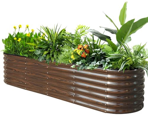 SnugNiture 8x2 ft Oval Raised Garden Bed - 22 Tall Galvanized Steel Planter Box for Vegetables, Herbs, Flowers | Easy Assembly with Support Rods, Brown