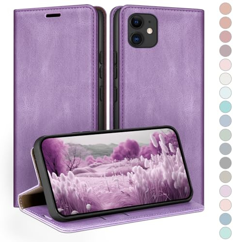 HUOUH für iPhone 11 6,1 Hülle mit RFID Schutzhülle aus Lederhülle Handyhülle,360 Grad Schutz Case,Kartenfach Leder ständer Handy hülle für Apple 11 Klapphülle Wallet Cover Flieder Lila