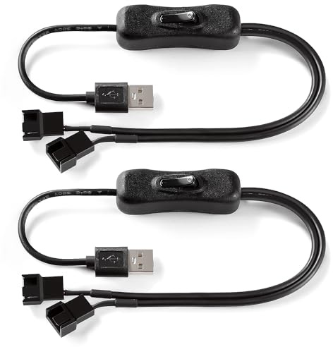KUOQIY 2 Stücke 40cm USB auf Dual 3-Polig/4-Poligen PWM 5 V Ummanteltes Lüfterkabel mit Schalter, USB auf 3 Pin/4 Pin Gehäuselüfter Adapter Anschlusskabel mit Ein/Aus-Schalter
