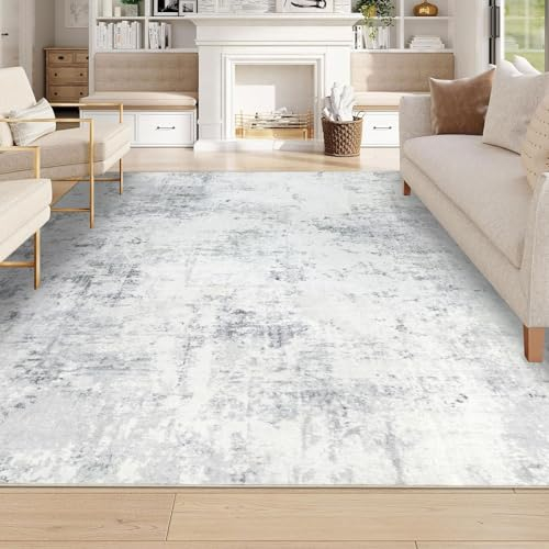 Homcomodar Living Room Rugs 122x170cm Large Grey Carpet for Bedroom Washable Area Rugs Non Slip Low Pile Carpet for Living Room Dining Room Kid’s Room Nursery
