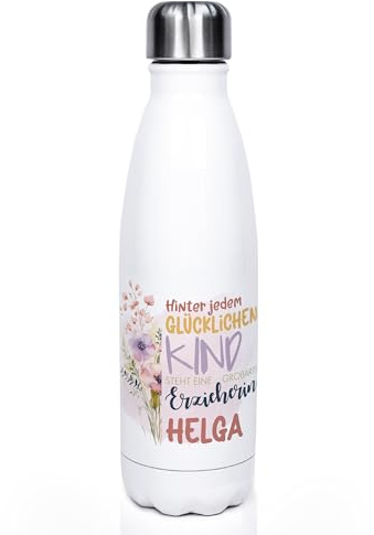 GRAZDesign Wasserflasche Erzieherin mit Namen personalisiert, Thermosflasche für Kaffee, Wasser, Tee, Edelstahl 500ml