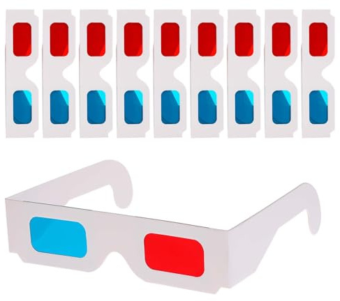 salbsever 10 Pairs 3D Paper Glasses for Movies, Movie Glasses, 3D Glasses Red and Cyan Lens White Frame Anaglyph Glasses Cardboard for Movies, Folded in Protective Sleeve