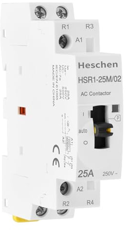 Heschen Contacteur AC modulaire domestique HSR1-25M/02 25 A 2 pôles 2NC Deux bobines normalement fermées 220 VAC Montage sur rail DIN 35 mm avec interrupteur de commande manuel