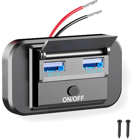 Gebildet 12-24V RV USB Outlet with Power Switch 36W Dual 2.1A/1A USB Quick Charge Socket 12V 24V Car Charger RV Switch Panel Car Charger with Waterproof Cover for Marine Boat ATV Motorcycl