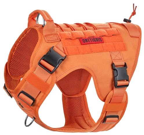 OneTigris Hundsele, FIRE Watcher taktisk sele MOLLE säkerhetssele service hundväst med 1 handtag och 2 nr pull D-ring 1000D nylon (M, orange)