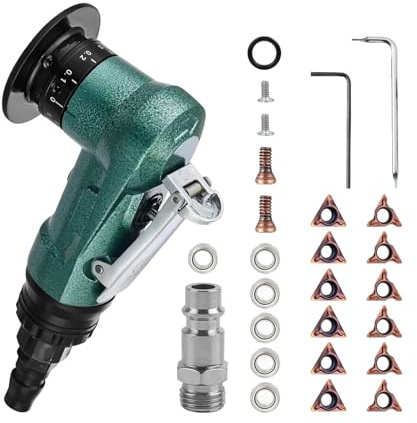 Mini Pneumatic Chamfering Machine, 30000 RPM Handheld 45 Degree Linear Trimming Deburring Tool, Air Chamfering Tool with 1/4 Inch Air Inlet (6R Inserts + 6C Inserts+ 6 Bearing)
