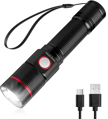 Lepro LED Torch Rechargeable, Super Bright Adjustable Focus Flashlight, 5 Modes, IPX4 Waterproof, Long Battery Life Small Pocket Torch for for Camping, Hiking, Power Cuts, Dog Walking