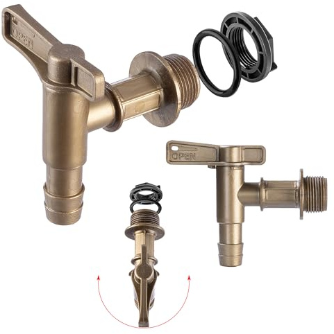 KADAX Auslaufhahn für Regentonne, 3/4 Zoll Wasserhahn aus Kunststoff, Zapfhahn mit Dichtung und Kontermutter Dichtband, Hahn für Wassertank (Gold, 86 mm)