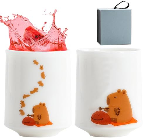 Tazas de té de cerámica sin asa, taza de café con patrón de Capibara pintado a mano, juego de tazas de té resistentes aptas para microondas y lavavajillas