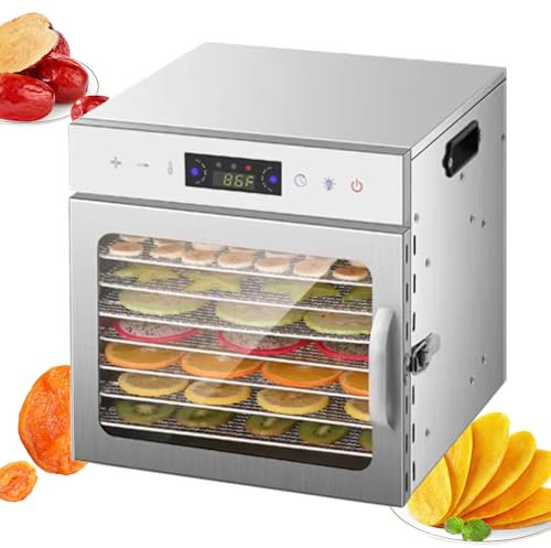 Déshydrateur alimentaire pour viande séchée, fruits, herbes, machine à déshydrater en acier inoxydable à plateaux, contrôle de la température, déshydrateur de fruits, livre de recettes inclus,8-Trays