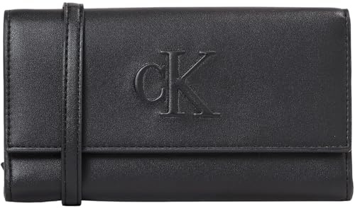 Calvin Klein Damen Geldbörse Sculpted Long Fold mit Tragegurt, Schwarz (Black), Einheitsgröße