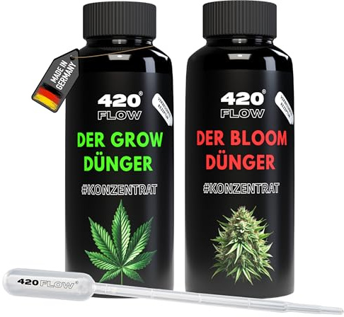 420Flow Cannabis Dünger-Set: Grow und Bloom – Komplettset für Anfänger, stärkt Blätter, fördert prächtige Blüten Pflanzendünger Autoflower, Hanf Set Anbau (1000ml)