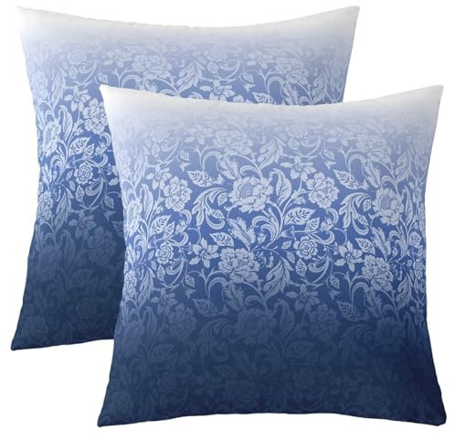 Homemissing Ombre Effekte 2er Set Kissenbezüge Kissenbezug Kinder Damask Muster Kissenbezüge 45x45cm für Jungen Mädchen Dunkel Blau Ombre Kissenhülle Luxus Modern Dekokissen Abstrakte Kunst