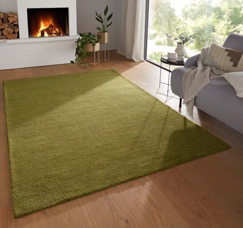 Taracarpet Teppich Georgia Gabbeh Loom Wollteppich strapazierfähiger Schurwollteppich fürs Wohnzimmer, Schlafzimmer und Esszimmer grün 160x230 cm