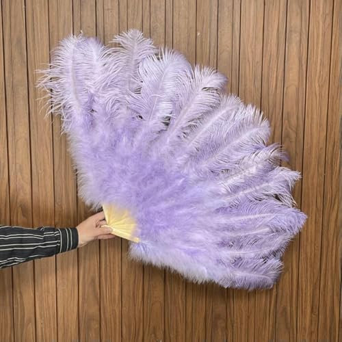 Abanicos de plumas de avestruz grandes de 13 huesos, accesorios de baile, plegables, para manualidades, 90 cm y 120 cm, color morado claro, 2 unidades