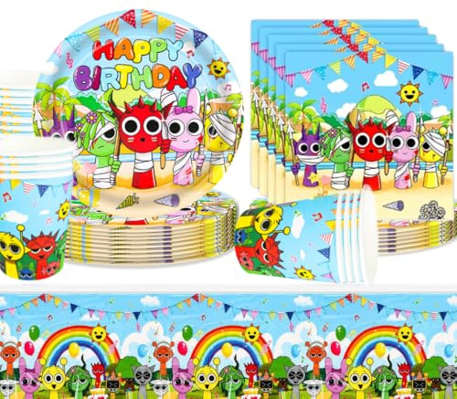 Decoration Anniversaire Vaisselle de Fête Vaisselle Anniversaire Assiettes pour Enfants Nappe Serviette de Table Convient pour 20 Personnes (BY1)