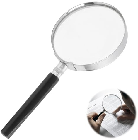 Magnifying Glass for Reading - Handheld Magnifier with Real Glass Lens, Strong Magnification, Lightweight Design ，for Seniors, Jewelry Inspection, and Hobbyists