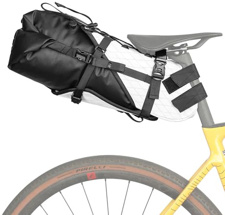 Rhinowalk 14L wasserdichte Satteltasche BHD0020 – Zweiteilige Fahrrad-Satteltasche mit Klettmontage, reißfest, werkzeugloser Aufbau, passt auf die meisten Fahrräder (Weiß)