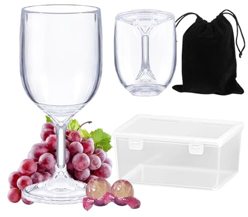 Guokanfly 2 Pack Weingläser aus Kunststoff mit Tasche und Aufbewahrungsbox | bruchsicher, wiederverwendbar, ideal für Camping, Camping und Picknicks. Geeignet für Rot- und Weißwein sowie Softdrinks.