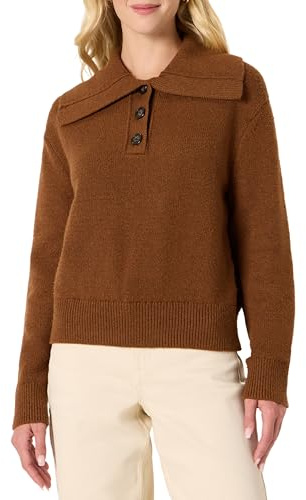 Amazon Essentials Jersey de Algodón Texturizado con Cuello de Botones de Corte Holgado Mujer, Caramelo Mezcla, L