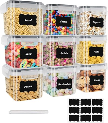 EOPUOZS 9 × 0.8 l Aufbewahrungsbox, für die Küche, luftdicht, lebensmittelecht, aus Kunststoff, mit Deckel, zum Aufbewahren von Cerealien, Nudeln, Mehl, Tierfutter