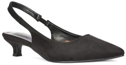 Women's Low Kitten Heel Shoes Ladies Black Faux Suede Slingback Point Toe Party Evening Wedding Pumps Size 7