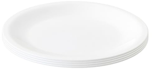 Engelland - 4er Set Kunststoff-Teller, Weiß, Ø 23,5 cm, flach, bruchfest, wiederverwendbar, Mehrweg, Plastikteller, mikrowellen- & spülmaschinenfest, BPA-frei, Camping, Picknick, Party