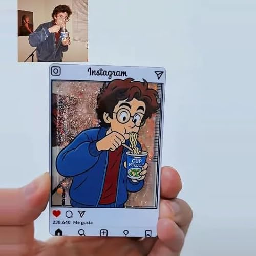 Personalisierter Cartoon Foto Magnet mit Glitzer Acryl im Instagram Stil – Individueller Kühlschrankmagnet mit eigenem Bild, Geschenk für Geburtstag, Jahrestag, Weihnachten Freund, Papa Paar