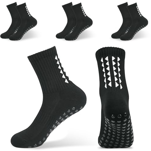 KOOOGEAR 3 Pairs Breathable Kids Grip Socks, Sweat-Absorbent Boys Socks, Grip Socks Football Kids for Running Hockey Football (UK, Age, 9 Years, 12 Years, Black)