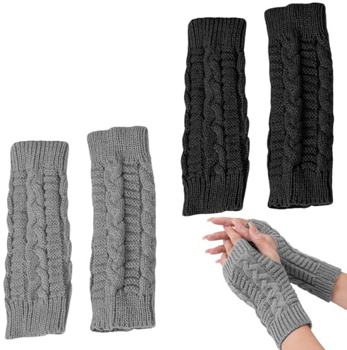 2 Paar Handschuhe Ohne Finger, Fingerkuppen,Fingerspitzen,Fingerlose Damen,Gestrickte Pulswärmer Handstulpen mit Daumenloch,Kinder Strickhandschuhe,Herren Winter,Hand Warmers für Männer Frauen Geeigne