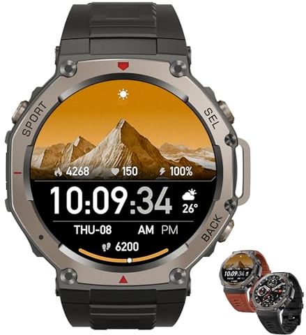 Klortecer GPS Smartwatch, Bluetooth Calling Smartwatch, Batería de Larga duración, Grade Rugged, 1.43 HD Display, Heart Rate/SpO2 Monitor, 170+ Sports Modes, Waterproof for Android iOS (Negro)