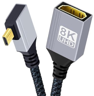 chenyang Cable HDMI 2.1 de 8K, micro HDMI a HDMI 8K a 60Hz 4K a 120Hz 48Gbps chapado en oro de ultra alta velocidad trenzado 90 grados en ángulo recto 17 cm