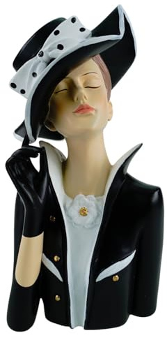 formano Deko Büste Dame modern Dekofigur Frauenbüste Polyresin Handbemalt 28 cm Stilvolle Wohnaccessoires in Weiß-Schwarz Elegante Tisch- & Regaldekoration