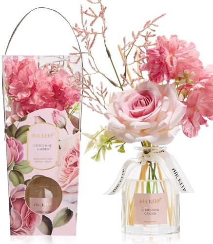 Airkeep Raumduft mit Duftstäbchen 120ml – Citrus Rose Garden – Duftstäbchen Diffuser mit Blumen – Geschenkidee für Frauen & Mütter – Deko für Bad, Wohnzimmer & Schlafzimmer